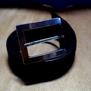 Calvin Klein Black Pony Hair Leather Belt with Silver Buckle